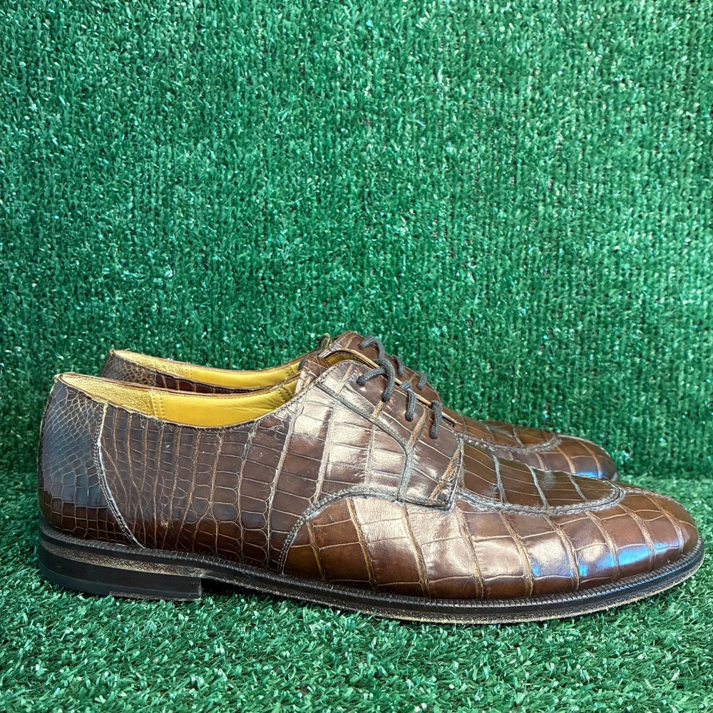 Mezlan Genuine Alligator Skin Split Toe Lace Up Oxford Dress Shoe Brown Men 10 M